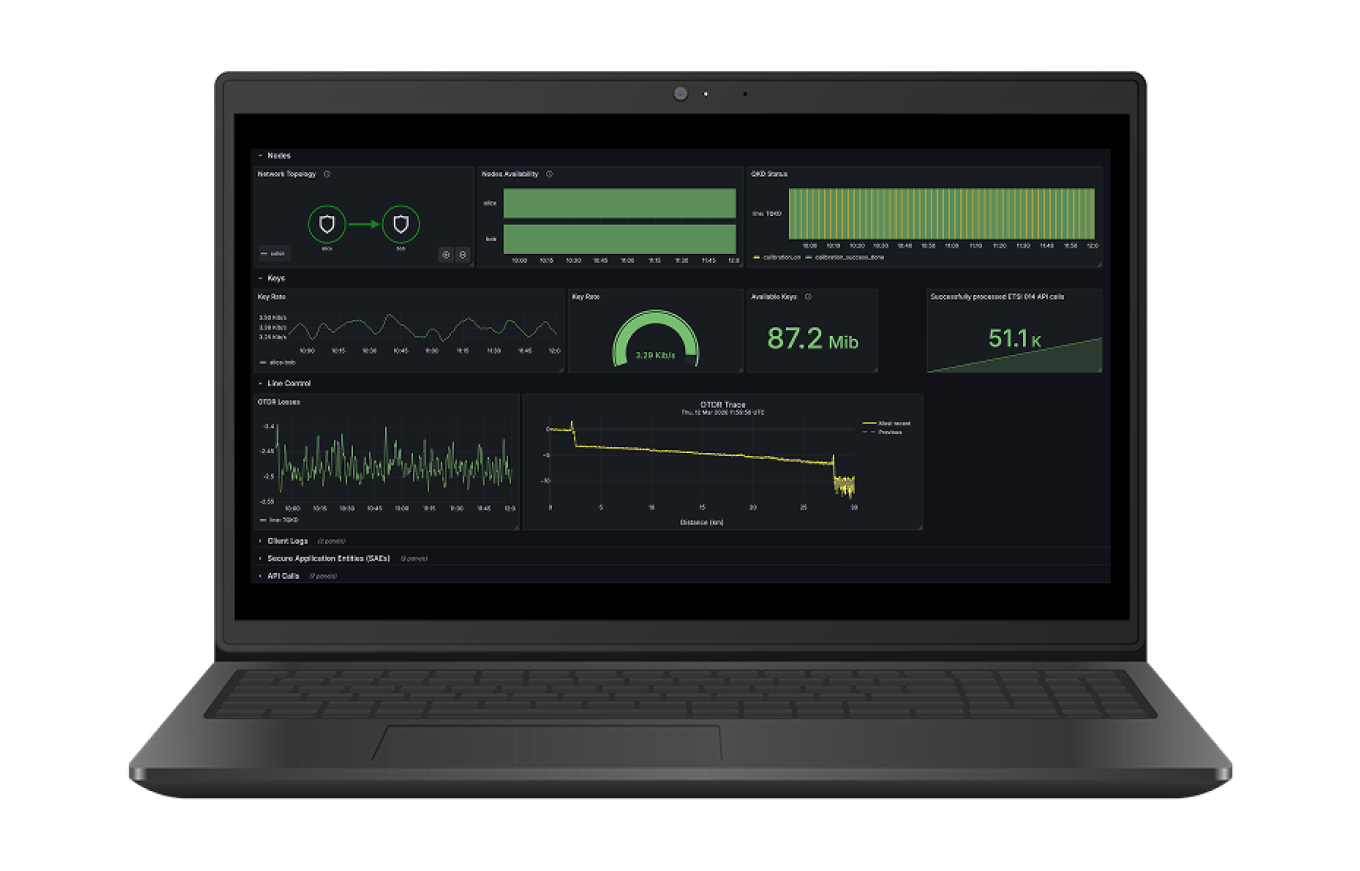 Enterprise key management system dashboard showing QKD key lifecycle and distribution controls